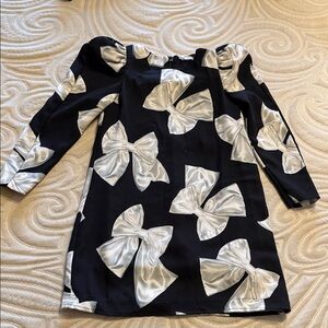 Monalisa Kids Black Dress with White Bow Print Size 5
